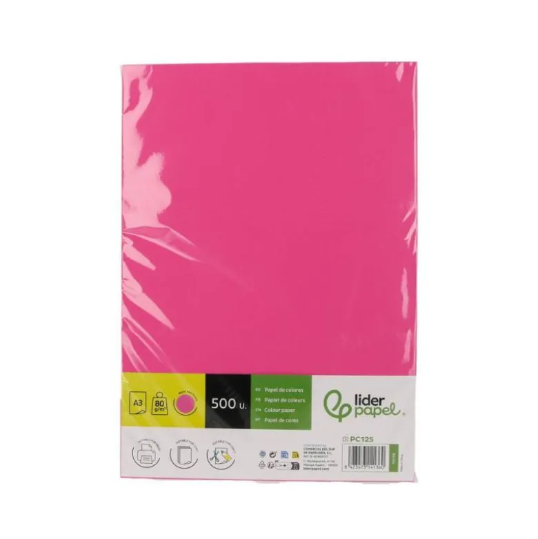 PAPEL COLOR LIDERPAPEL DIN A3 80 GR ROSA INTENSO PAQUETE DE 500 HOJAS
