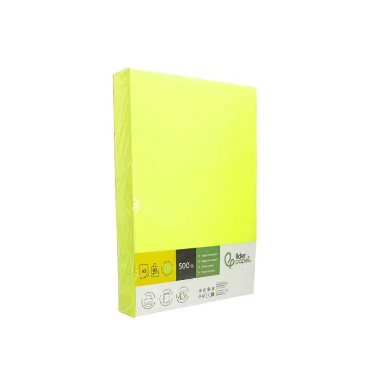 PAPEL COLOR LIDERPAPEL DIN A3 80 GR AMARILLO NEON PAQUETE DE 500 HOJAS