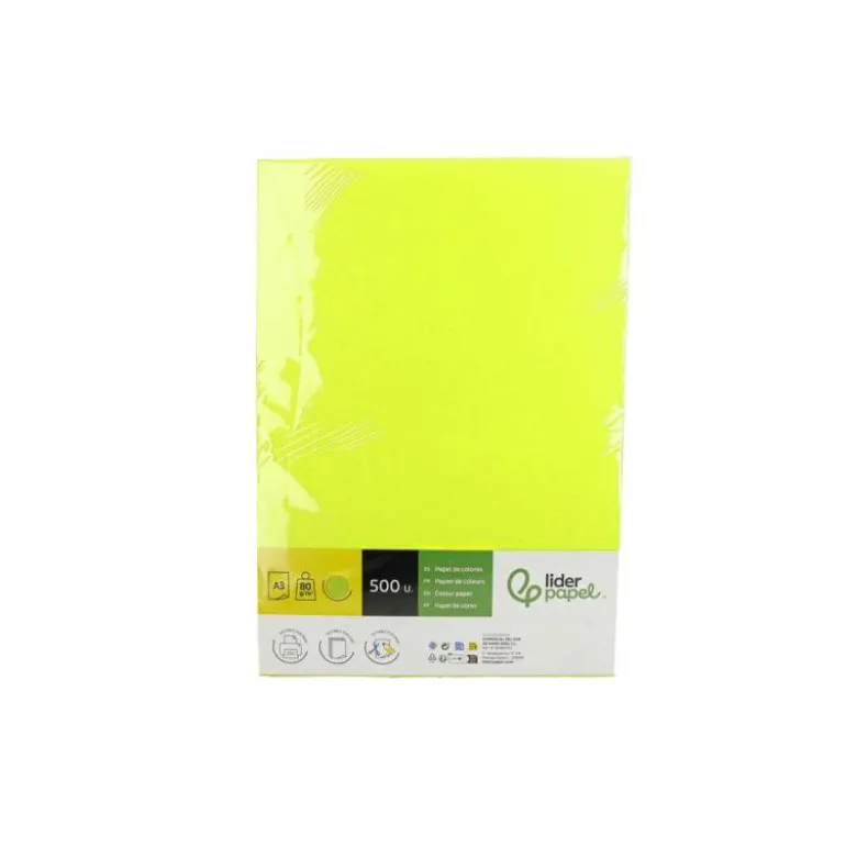 PAPEL COLOR LIDERPAPEL DIN A3 80 GR AMARILLO NEON PAQUETE DE 500 HOJAS