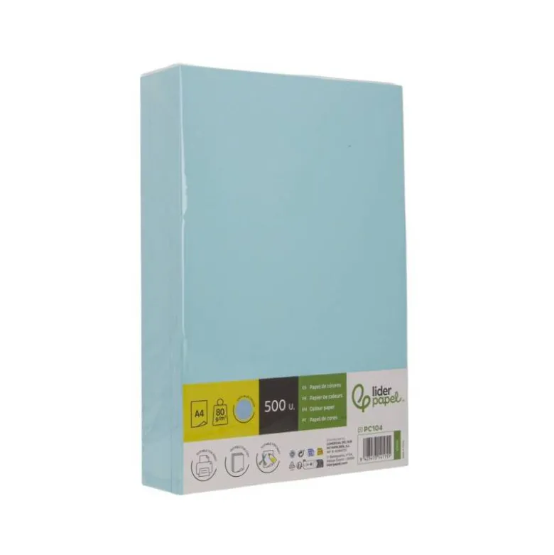 PAPEL COLOR LIDERPAPEL DIN A4 80 GR CELESTE PAQUETE DE 500 HOJAS