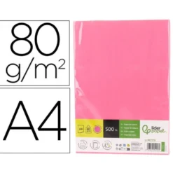 PAPEL COLOR LIDERPAPEL DIN A4 80 GR ROSA NEON PAQUETE DE 500 HOJAS