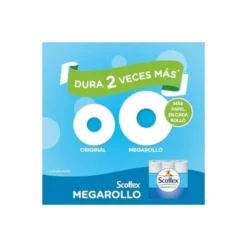 Papel higienico scottex megarrollo doble largo 2 capas paquete de 6 rollos