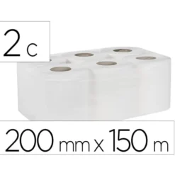 PAPEL SECAMANOS BUNZL GREENSOURCE 2 CAPAS CELULOSA BLANCA 200 MM X 150 MT PAQUETE DE 6 ROLLOS