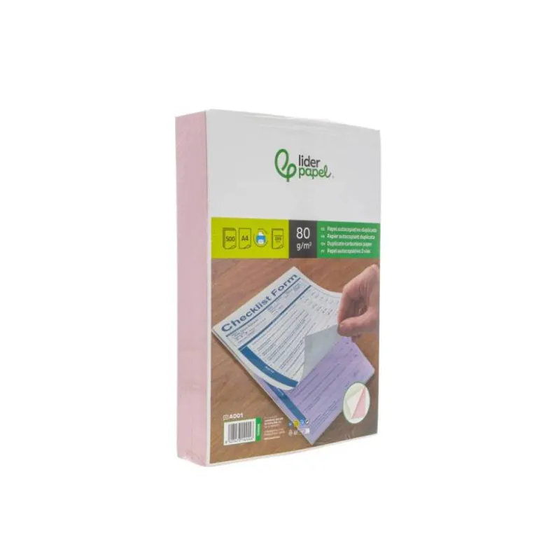 PAPEL AUTOCOPIATIVO LIDERPAPEL A4 PREALZADO DUPLICADO BLANCO Y ROSA 80 G 500 HOJAS (250 JUEGOS)