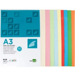 PAPEL COLOR LIDERPAPEL A3 80GR/M2 10 COLORES SURTIDOS PAQUETE 100 HOJAS