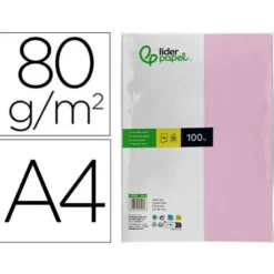 Papel color Liderpapel color rosa A4 80 g/m2 100 hojas