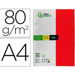 Papel color Liderpapel color rojo A4 80g/m2 100 hojas