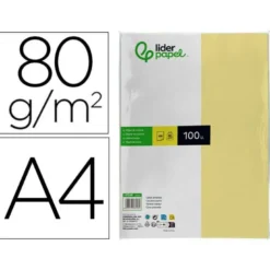 Papel color Liderpapel color amarillo A4 80 g/m2 100 hojas