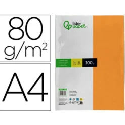 Papel color Liderpapel color naranja A4 80 g/m2 100 hojas