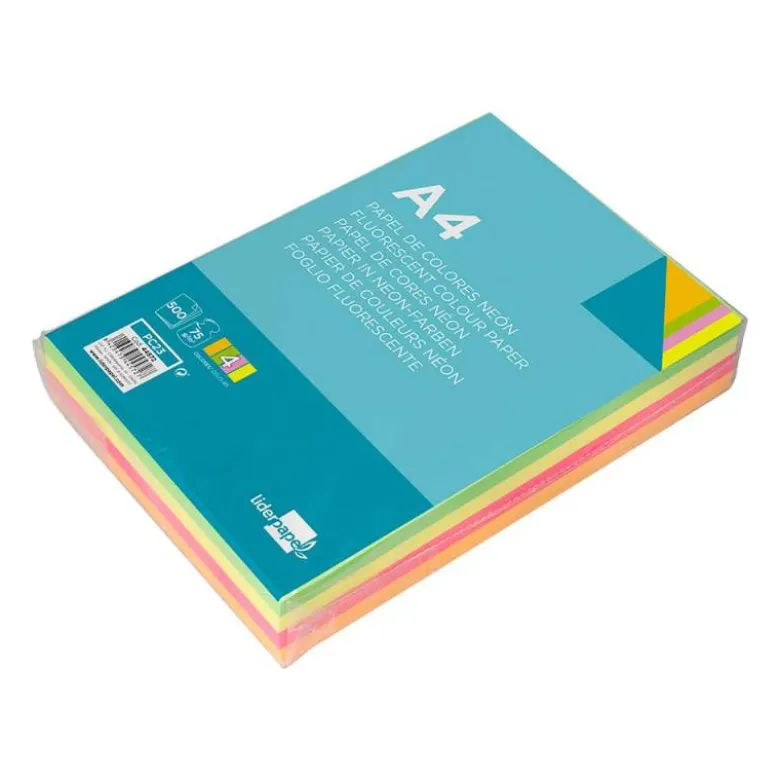 Papel color Liderpapel colores surtidos neon de 500 hojas