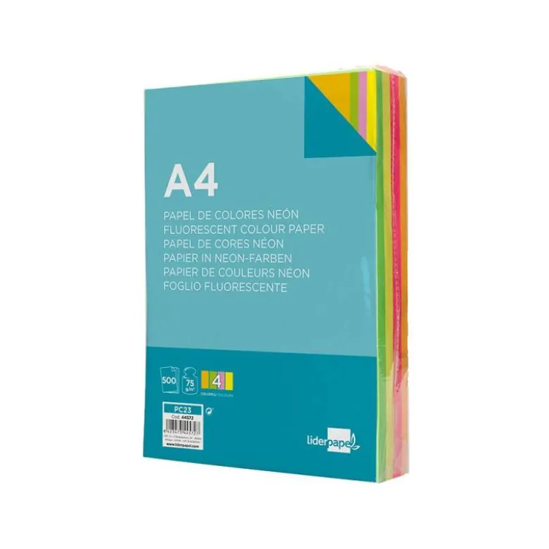 Papel color Liderpapel colores surtidos neon de 500 hojas