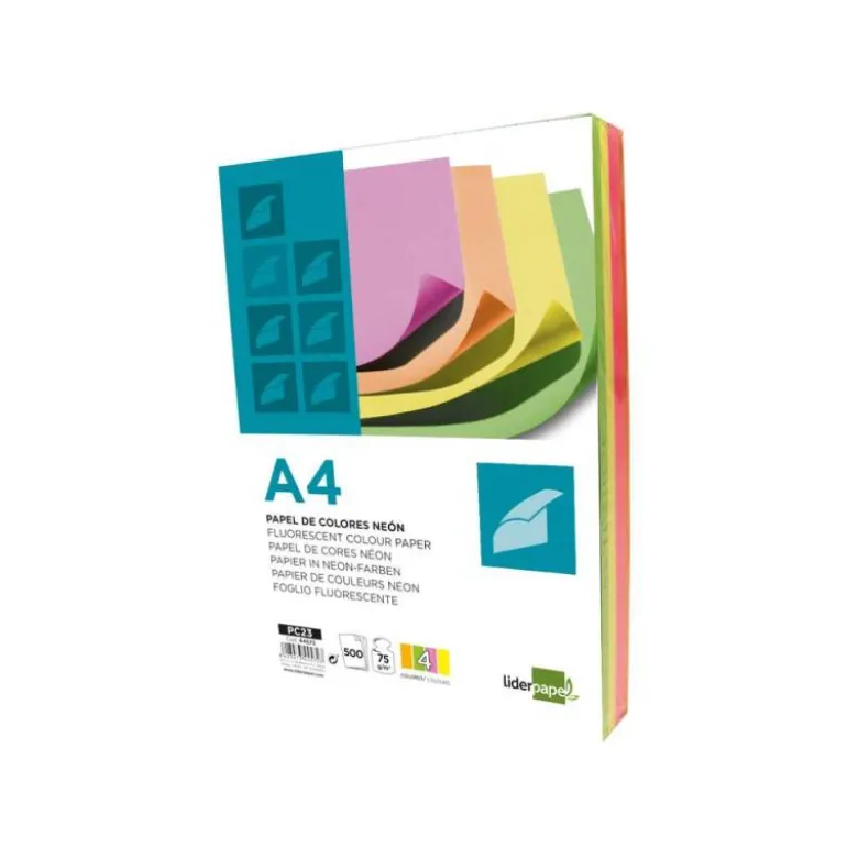 Papel color Liderpapel colores surtidos neon de 500 hojas