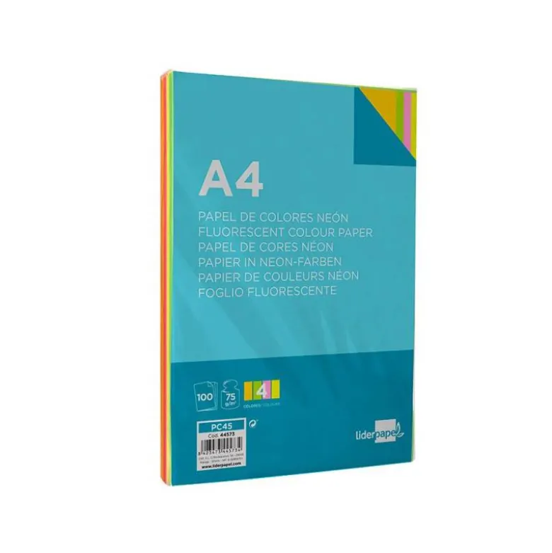 Papel color Liderpapel Colores Surtidos Neon tamaño A4 75 g/m2 100 hojas