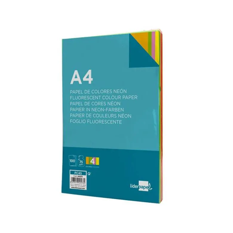 Papel color Liderpapel Colores Surtidos Neon tamaño A4 75 g/m2 100 hojas
