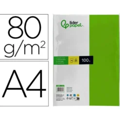 Papel color Liderpapel color verde intenso a4 80 g/m2 100 hojas