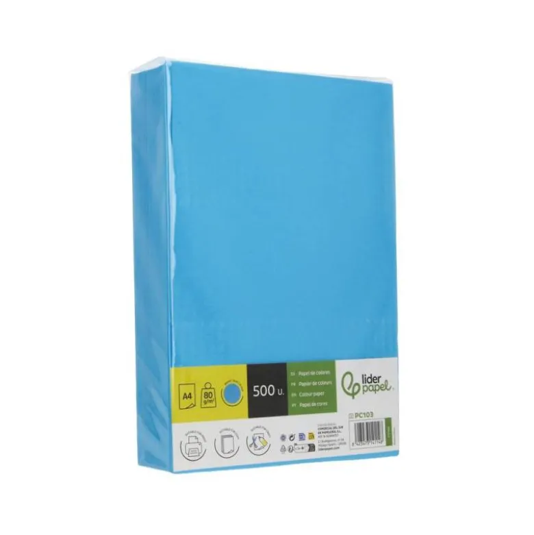 PAPEL COLOR LIDERPAPEL DIN A4 80 GR AZUL INTENSO PAQUETE DE 500 HOJAS