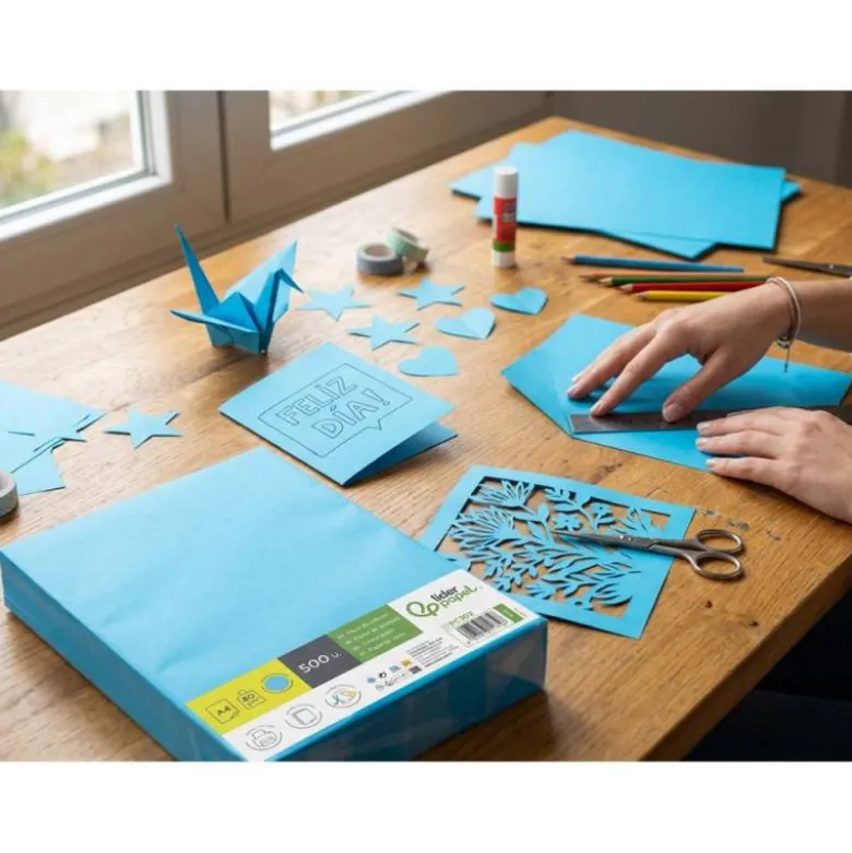 PAPEL COLOR LIDERPAPEL DIN A4 80 GR AZUL INTENSO PAQUETE DE 500 HOJAS