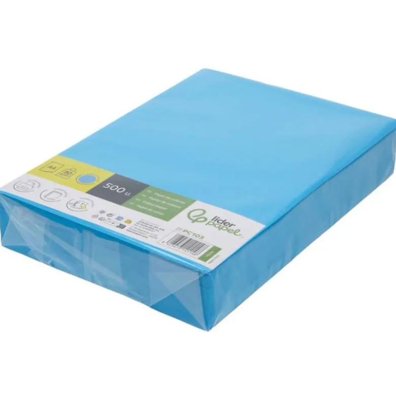 PAPEL COLOR LIDERPAPEL DIN A4 80 GR AZUL INTENSO PAQUETE DE 500 HOJAS