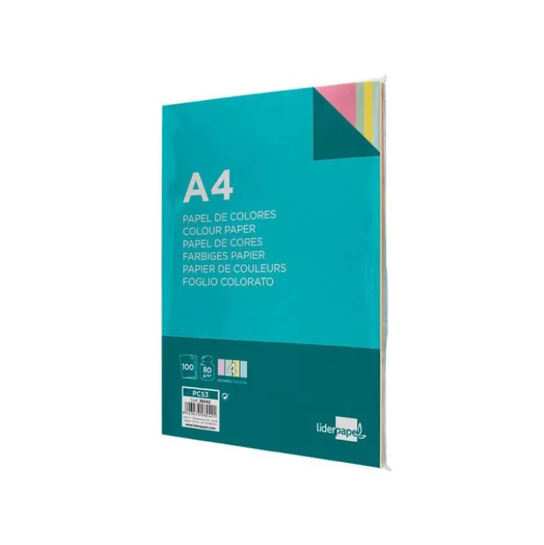 Papel color Liderpapel tamaño A4 80 g/m2 pack 100 hojas Colores Surtidos