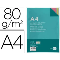 Papel color Liderpapel tamaño A4 80 g/m2 pack 100 hojas Colores Surtidos
