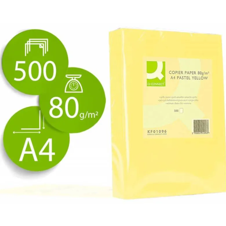 Papel color Q-connect tamaño A4 80g/m2 pack 500 hojas Amarillo