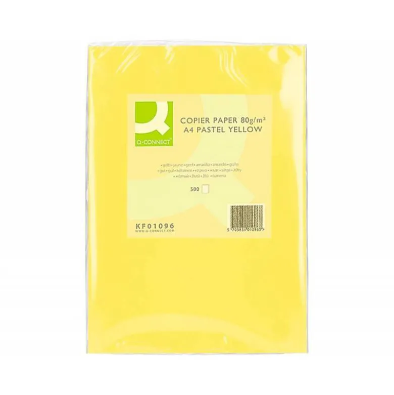 Papel color Q-connect tamaño A4 80g/m2 pack 500 hojas Amarillo