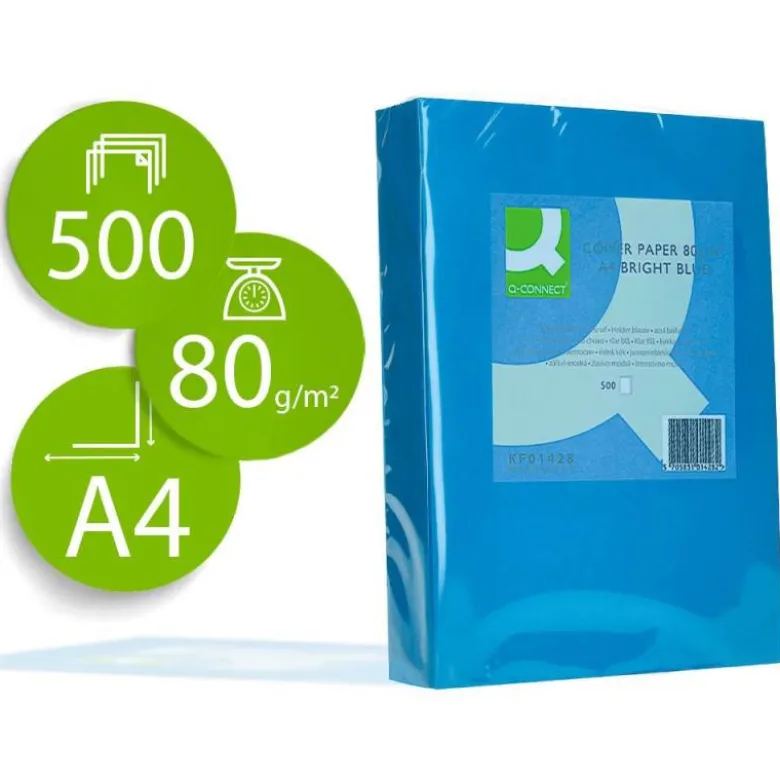 Papel color Q-connect tamaño A4 80g/m2 pack 500 hojas Azul intenso
