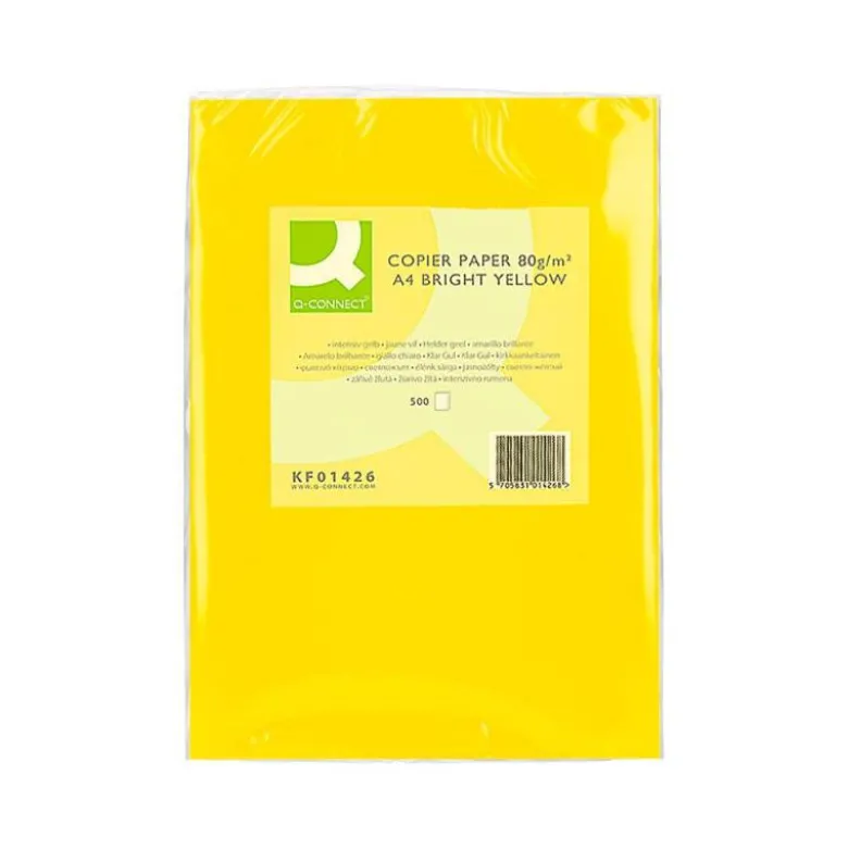 Papel color Q-connect tamaño A4 80g/m2 pack 500 hojas Amarillo intenso