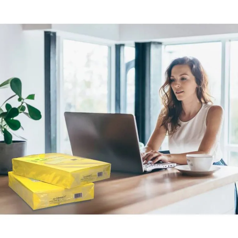 Papel color Q-connect tamaño A4 80g/m2 pack 500 hojas Amarillo intenso