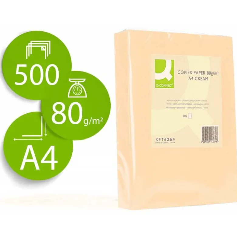 Papel color Q-connect tamaño A4 80g/m2 pack 500 hojas Crema