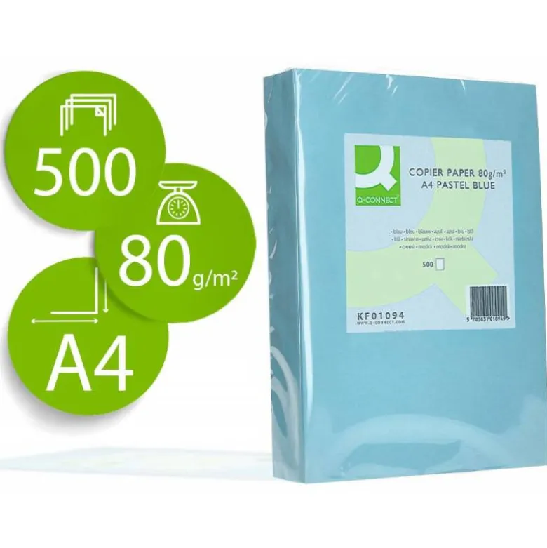 Papel color Q-connect tamaño A4 80g/m2 pack 500 hojas Celeste