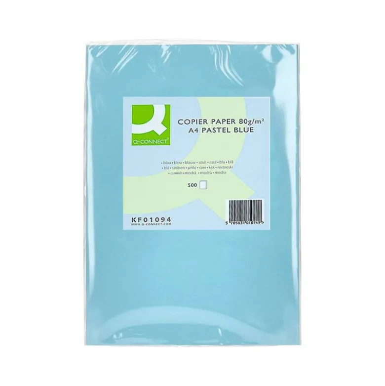 Papel color Q-connect tamaño A4 80g/m2 pack 500 hojas Celeste