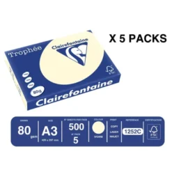 PAPEL COLOR TROPHEE A3 80GR CREMA PASTEL PAQUETE DE 500 HOJAS