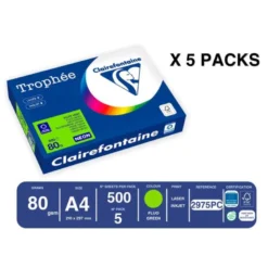 PAPEL COLOR TROPHEE A4 80GR VERDE NEON PAQUETE DE 500 HOJAS