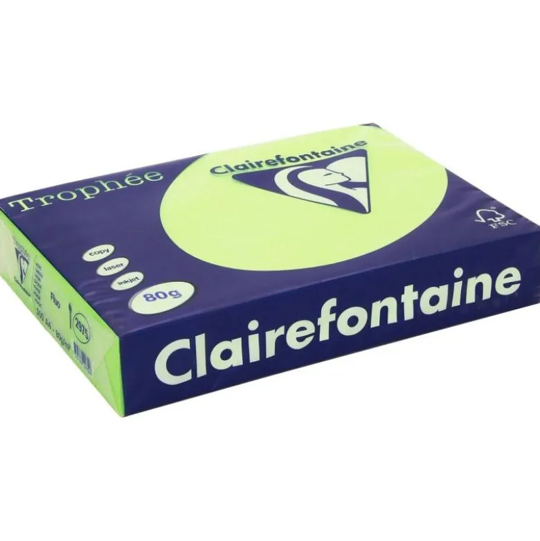 PAPEL COLOR TROPHEE A4 80GR VERDE NEON PAQUETE DE 500 HOJAS