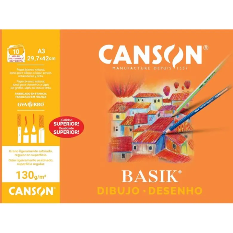 Papel dibujo Canson Basik A3 de 130gr