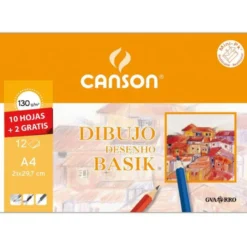 Papel dibujo Canson din a4 gramaje 130 g/m2 Minipack 10 hojas