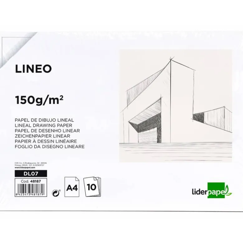 Papel dibujo liderpapel 210x297mm 150g/m2 sin recuadropack de 10
