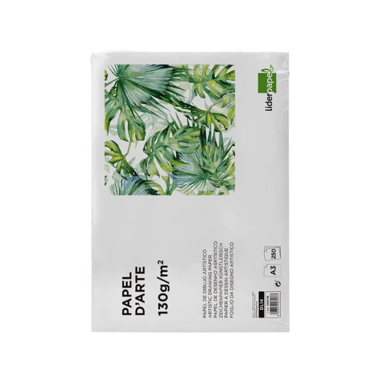 PAPEL DIBUJO LIDERPAPEL 297X420 MM 130 GR SIN RECUADRO DIN A3 ENVASE 250 HOJAS