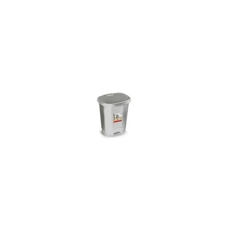 PAPELERA CONTENEDOR PLASTICFORTE PLASTICO CON TAPADERA Y PEDAL 18 LITROS COLOR PLATA 330X280X405 MM