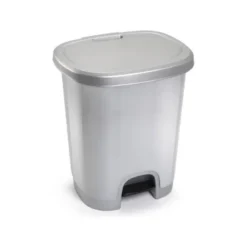 PAPELERA CONTENEDOR PLASTICFORTE PLASTICO CON TAPADERA Y PEDAL 27 LITROS COLOR PLATA 380X320X450 MM