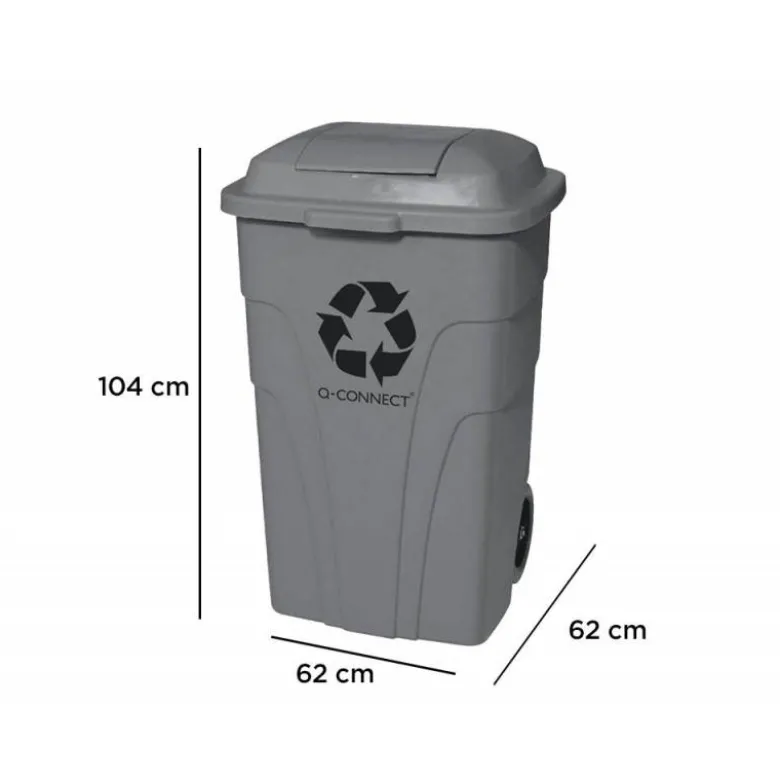 PAPELERA CONTENEDOR Q-CONNECT PLASTICO CON TAPADERA 240L COLOR GRIS 1040X610X610 MM CON RUEDAS