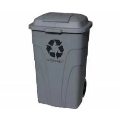 PAPELERA CONTENEDOR Q-CONNECT PLASTICO CON TAPADERA 240L COLOR GRIS 1040X610X610 MM CON RUEDAS