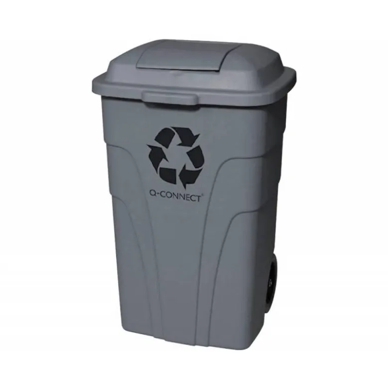 PAPELERA CONTENEDOR Q-CONNECT PLASTICO CON TAPADERA 240L COLOR GRIS 1040X610X610 MM CON RUEDAS