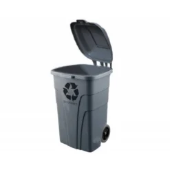 PAPELERA CONTENEDOR Q-CONNECT PLASTICO CON TAPADERA 240L COLOR GRIS 1040X610X610 MM CON RUEDAS