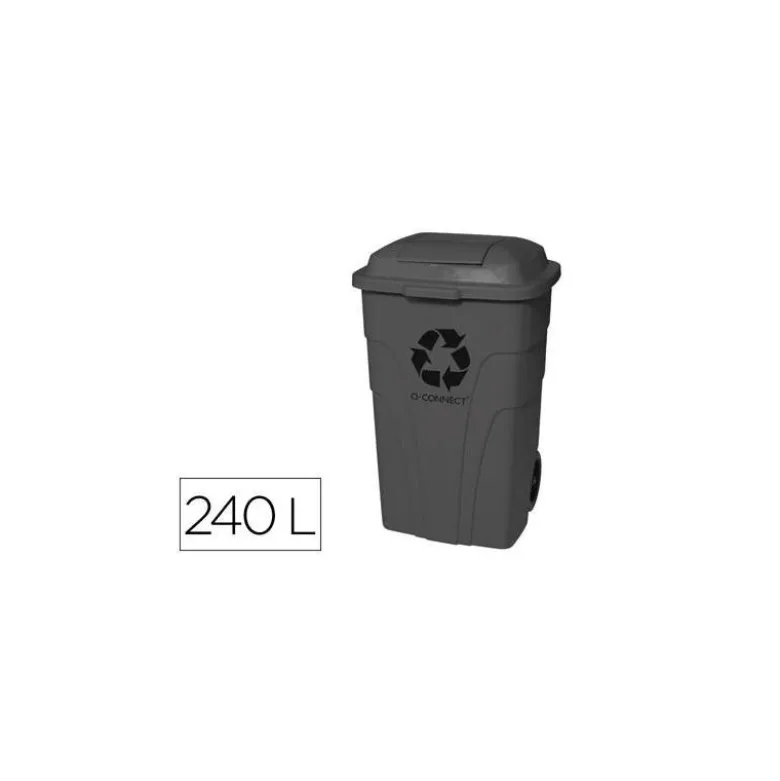 PAPELERA CONTENEDOR Q-CONNECT PLASTICO CON TAPADERA 240L COLOR GRIS 1040X610X610 MM CON RUEDAS