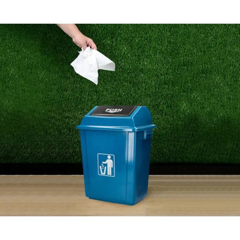 PAPELERA CONTENEDOR Q-CONNECT PLASTICO CON TAPA DE BALANCIN 20 LITROS 340X240X450 MM AZUL
