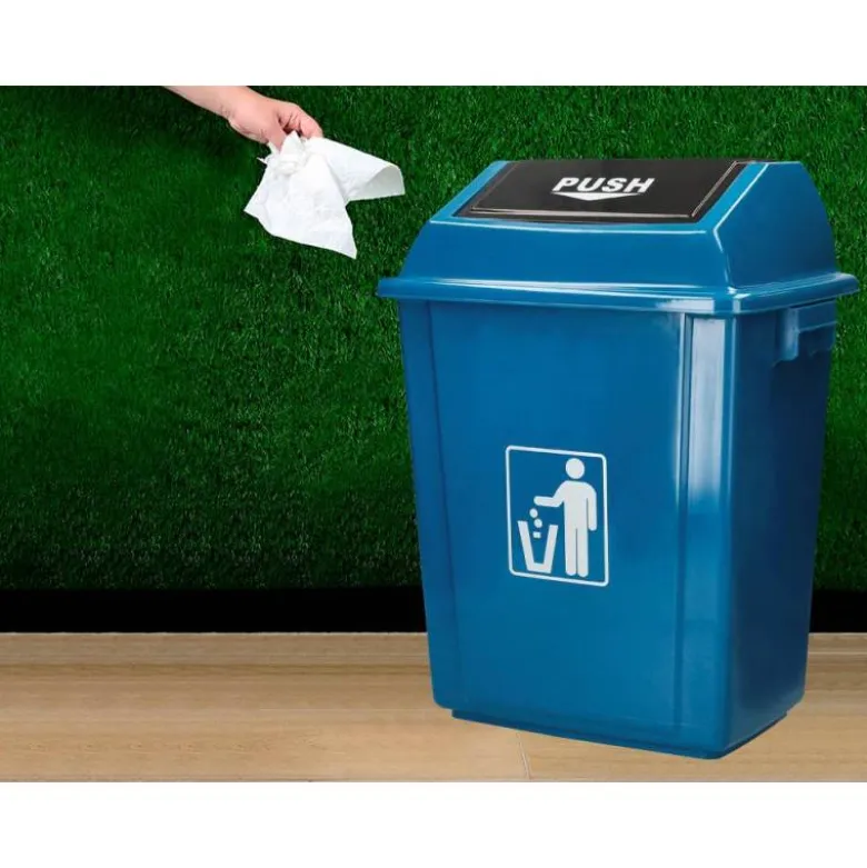 PAPELERA CONTENEDOR Q-CONNECT PLASTICO CON TAPA DE BALANCIN 58 LITROS 470X330X760 MM AZUL
