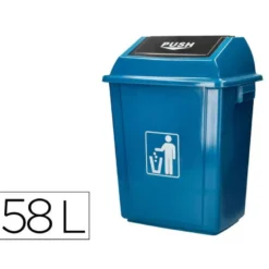 PAPELERA CONTENEDOR Q-CONNECT PLASTICO CON TAPA DE BALANCIN 58 LITROS 470X330X760 MM AZUL