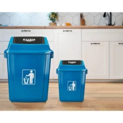 PAPELERA CONTENEDOR Q-CONNECT PLASTICO CON TAPA DE BALANCIN 58 LITROS 470X330X760 MM AZUL